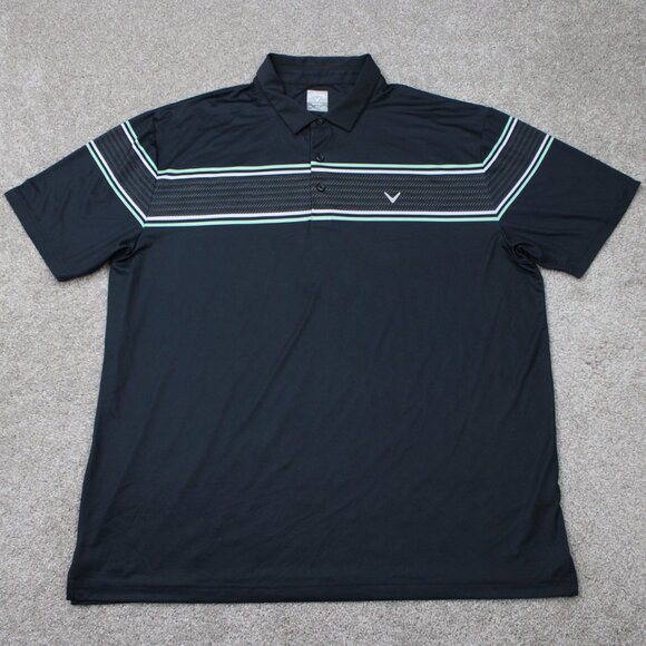 Callaway Opti-Dri Polo Shirt Mens 2XL XXL Black/Blue Polyester Stretch S/S Golf - Picture 1 of 12